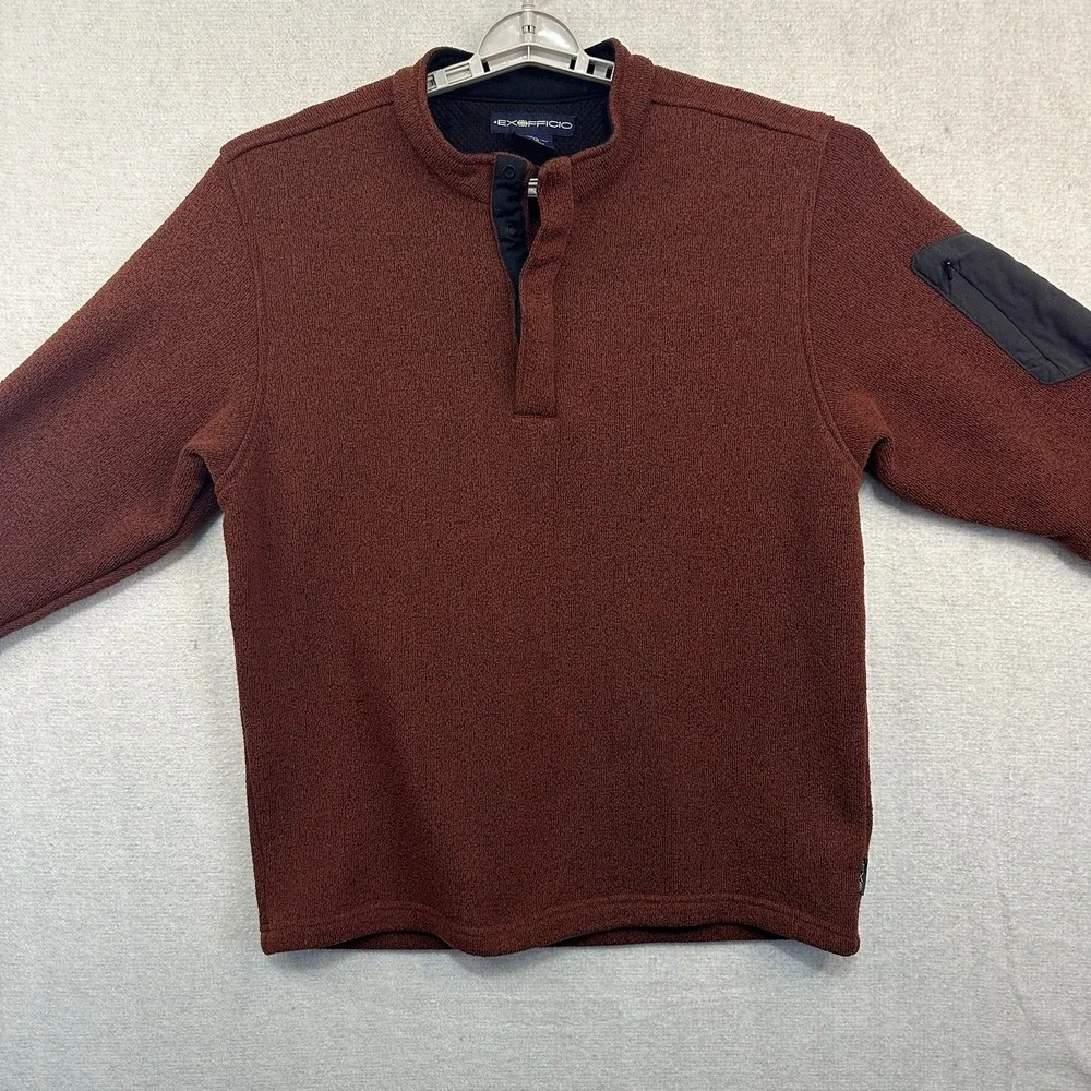 ExOfficio Pullover Sweater 1/4 Button Shirt Men's Large Long Sleeve Rust/RedWarm